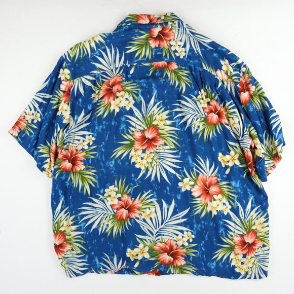 Two Palms Mens Hawaiian Shirt Large Rayon Button Up Blue Tropical Vacation - Picture 2 of 5